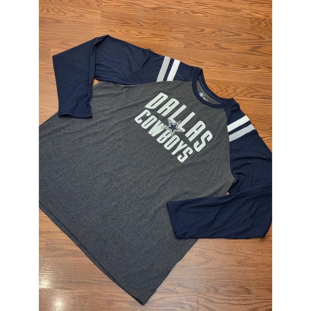 Nike NFL Dallas Cowboys Mens 3XL Long Sleeve‎ T-Shirt Raglan Navy Charcoal Gray